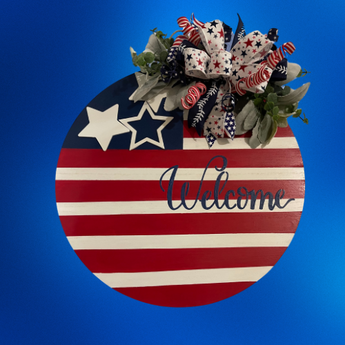 Red, White Blue Welcome Door Sign